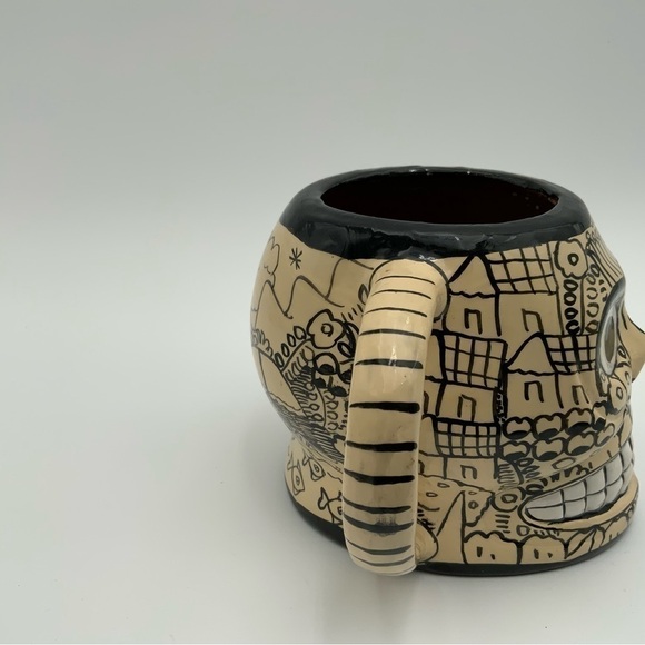 Handmade & Painted Sugar Skull Mug Red Clay Day of the Dead Dia De Los Muertos - Picture 7 of 8